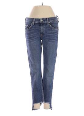 Rag & Bone Hampton Mid-Rise Cropped Straight Leg Jeans in Indigo with Chewed Hem